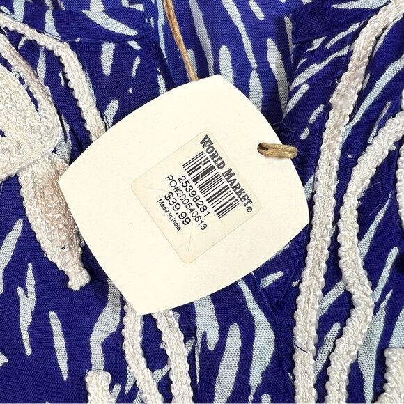 World Market Blue White Embroidered Boho Maxi Long Dress Free Size NWT - Picture 9 of 15